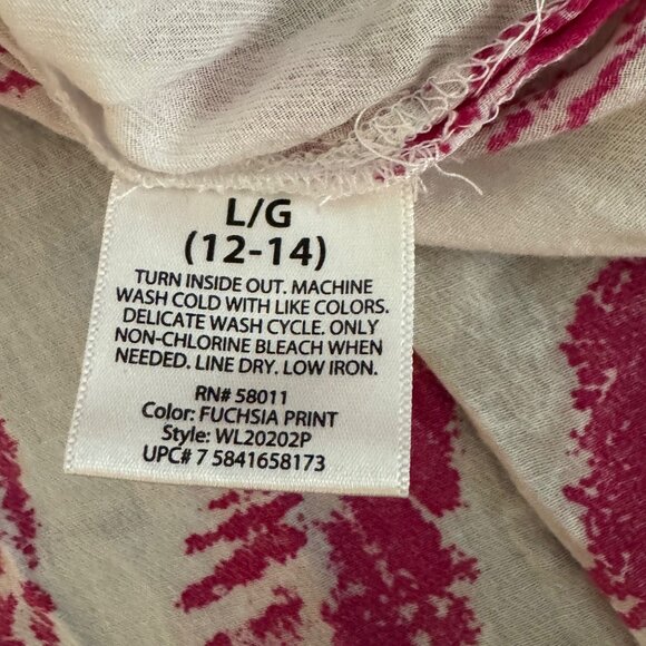 Pink White Leaf Print Womens Boho Tunic L Top 3/4 Sleeves Lightweight - Picture 5 of 10